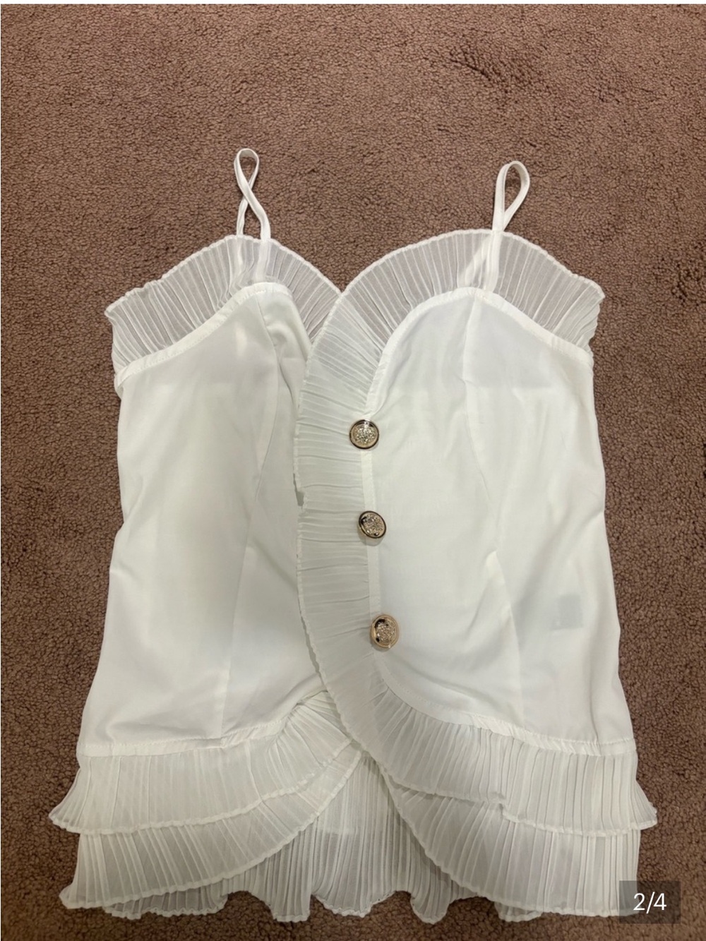 3 for $14 SHEIN White Ruffled Pleated Cami with Decorative Buttons size medium